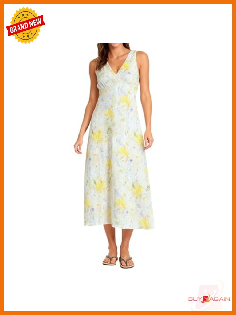Woven Linen V Neck Sleeveless Midi Dress